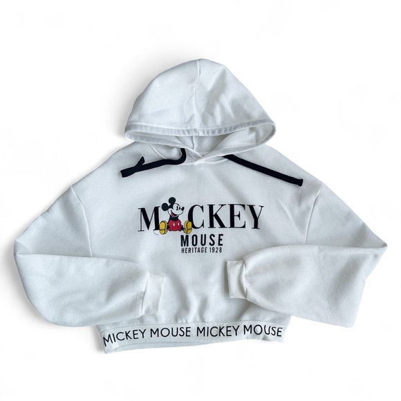 Disney White Mickey Mouse Fleeced Cropped Jacket Hoodie Sweatshirt Women Size M - Picture 7 of 12